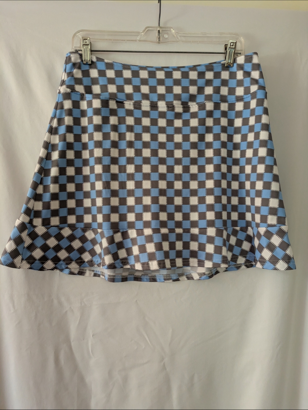 Golftini Blue, White And Gray Checkered Skort